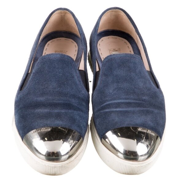 Authentic Miu Miu Blue Velvet Pointed Cap Toe Slip On - Picture 9 of 9